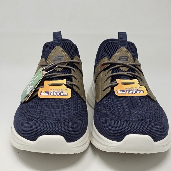 SKECHERS Slade Caster Navy/Tan Relaxed Fit Sneakers Shoes 210889 Mens Size 8 New main image 3